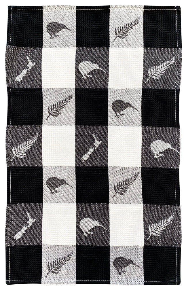 Waffle Tea Towel NZ Icons - Black Main image