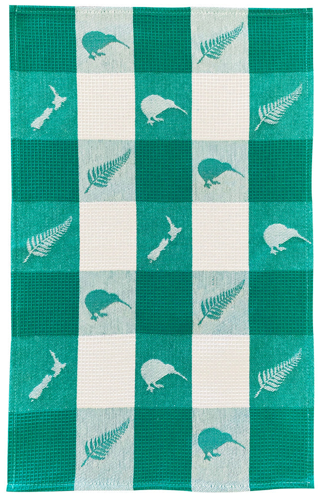 Waffle Tea Towel NZ Icons - Teal