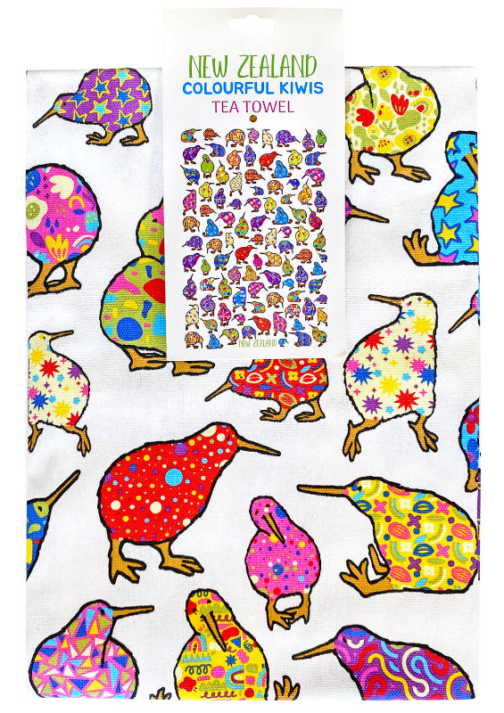 NZ Coloured Kiwis Tea Towel Main image