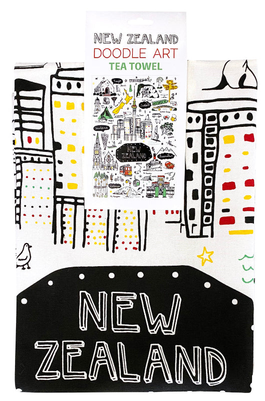 NZ Sketch White Tea Towel Main image