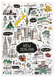 NZ Sketch White Tea Towel
