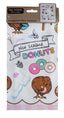 A packaged tea towel featuring a New Zealand-themed donut print. The white cotton tea towel has illustrations of kiwi birds, a map of New Zealand, and colorful donuts, with 'New Zealand DONUTS' written across the center.