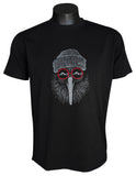Black t-shirt with a graphic of a kiwi wearing a beanie and sunglasses on a mannequin.