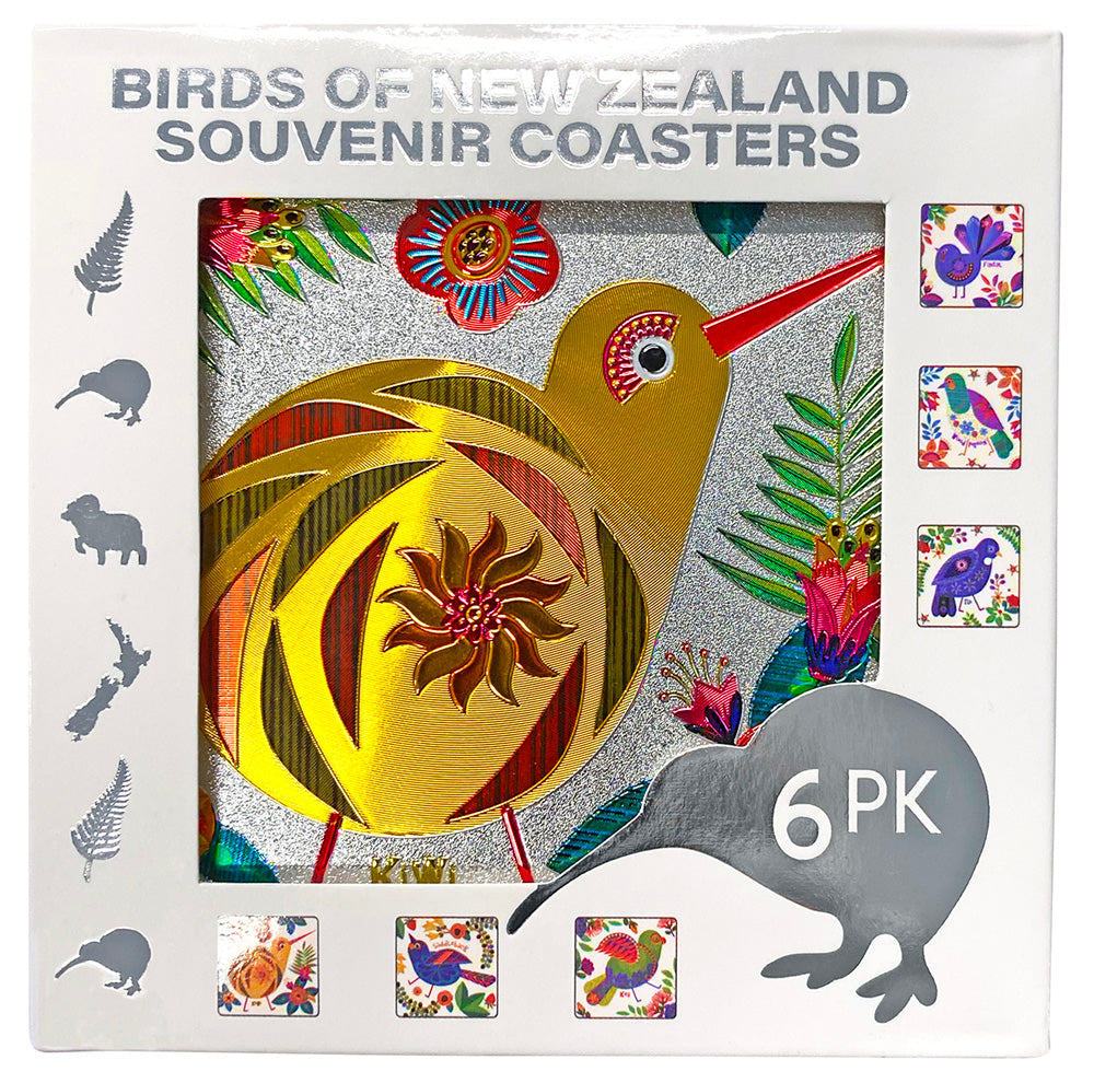 6 Pack NZ Retro Birds Foil Coaster Set Main image