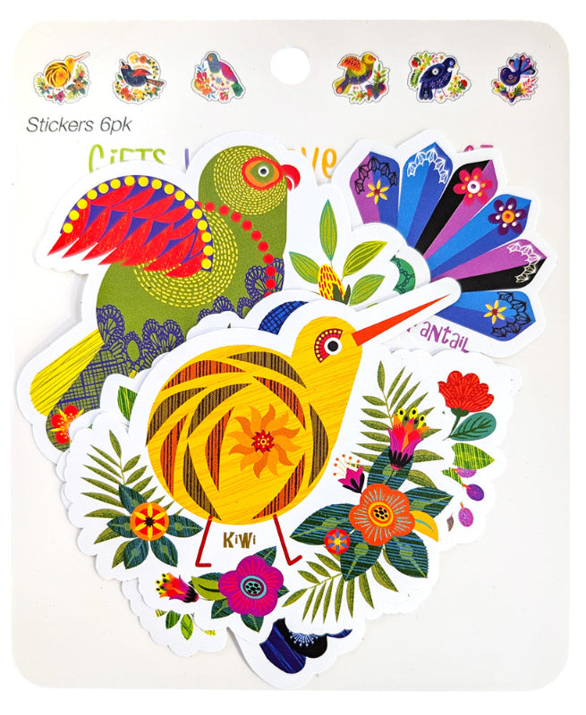 6 Pack Assorted Retro Bird Stickers Main image