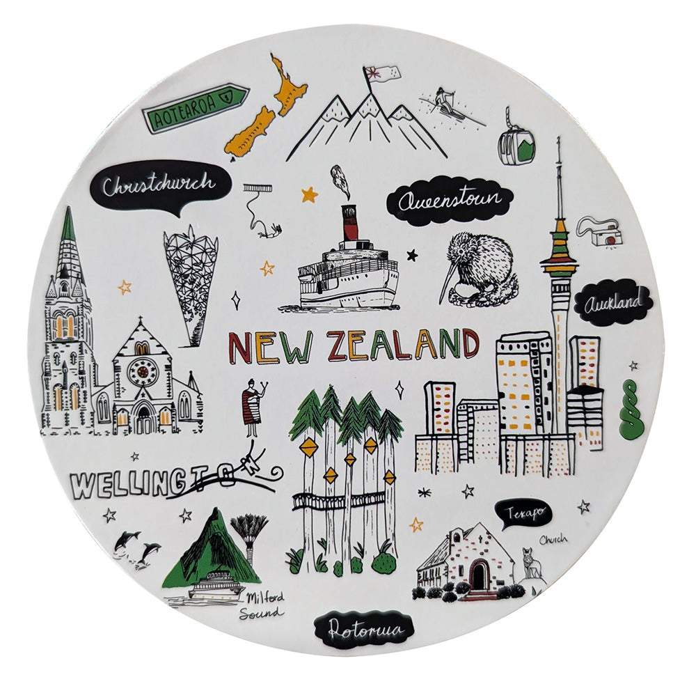 NZ White Sketch Circle Coaster Set - 4 Pack Main image