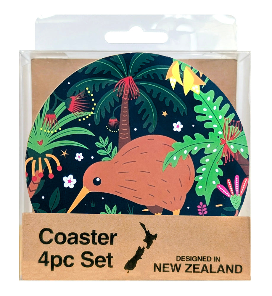 NZ Rainforest Kiwis Circle Coaster Set - 4 Pack Main image