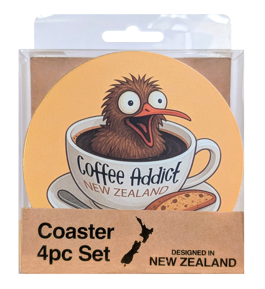 NZ Coffee Addict Circle Coaster Set - 4 Pack