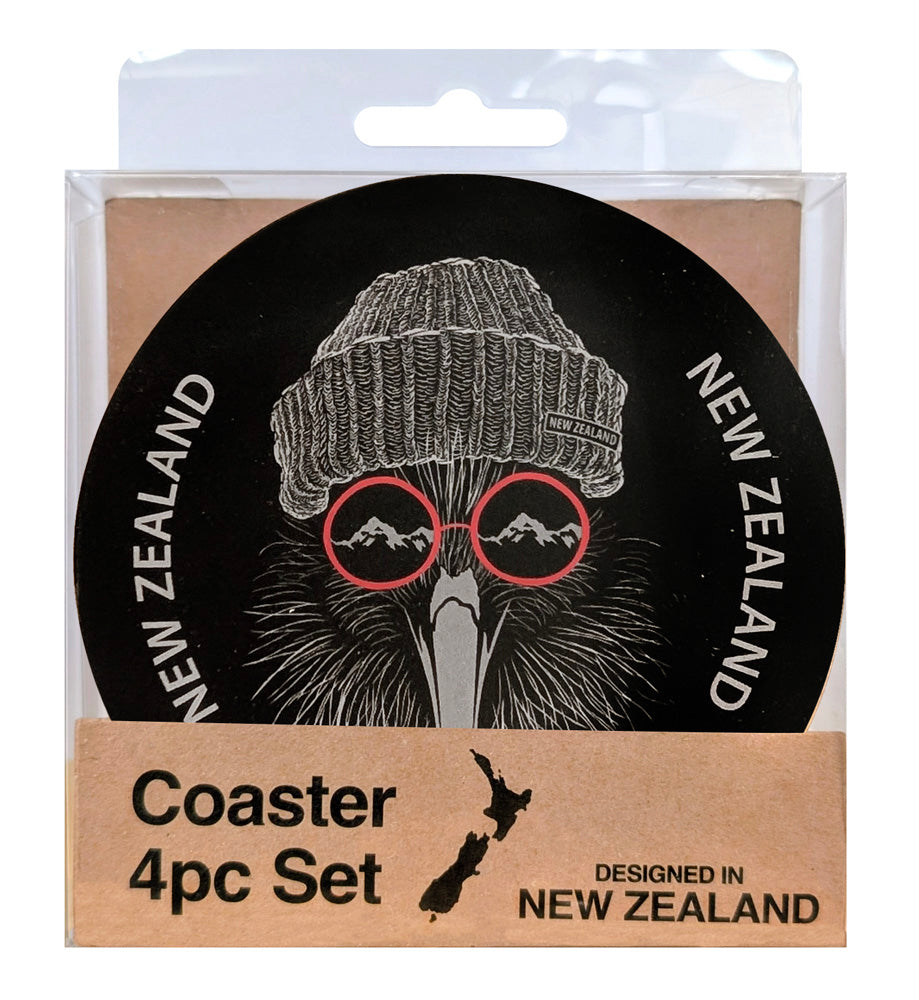 NZ Beanie Kiwi Circle Coaster Set - 4 Pack Main image