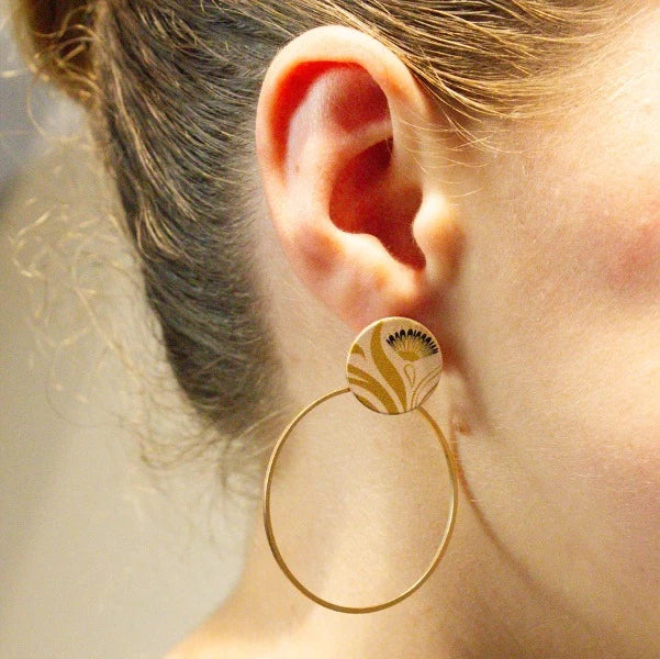 Tribal Earth Hoop Earrings With Ear Studs 2 Set - Pohutukawa Secondary image