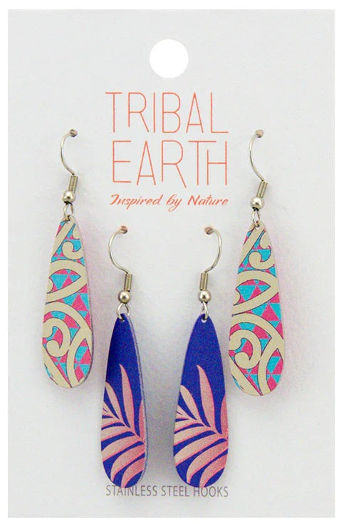 Tribal Earth Teardrop Kowhaiwhai Earrings Set x2 Designs Main image