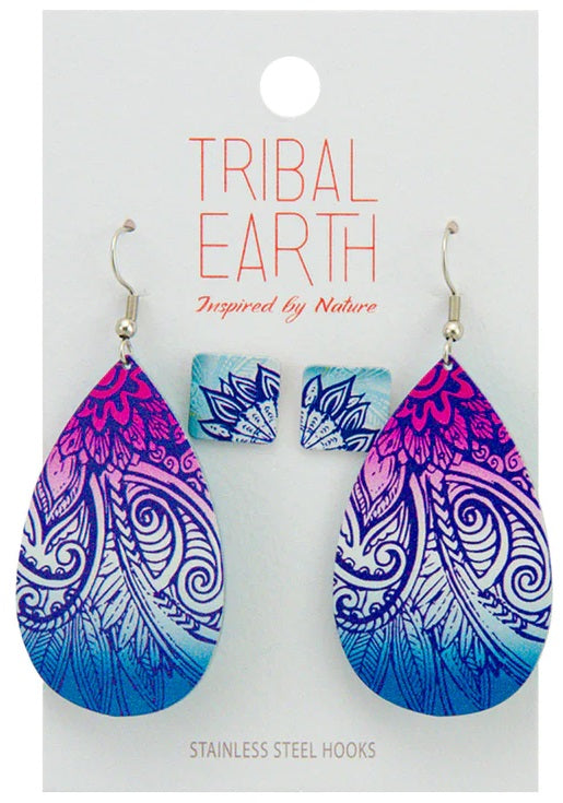 Tribal Earth Teardrop & Stud Earrings 2 Set - Kowhaiwhai Main image