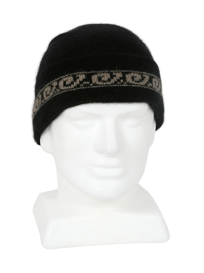 Lothlorian Possum & Merino Unisex Beanie and/or Scarf Koru - Black/Natural Secondary image