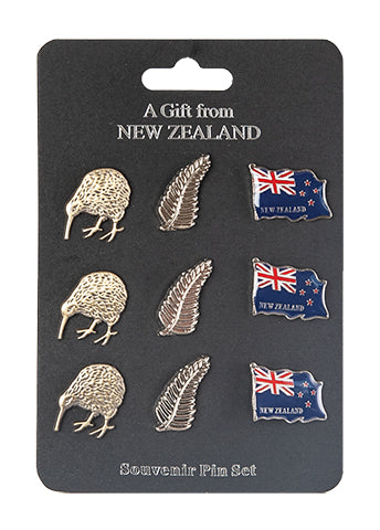 9 Pack Badge Pins - Kiwi, Fern, NZ Flag #B31 + BULK DEAL! Main image