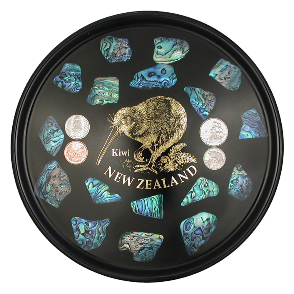 Bar Tray - Kiwi Paua Pieces - Four NZ Coins