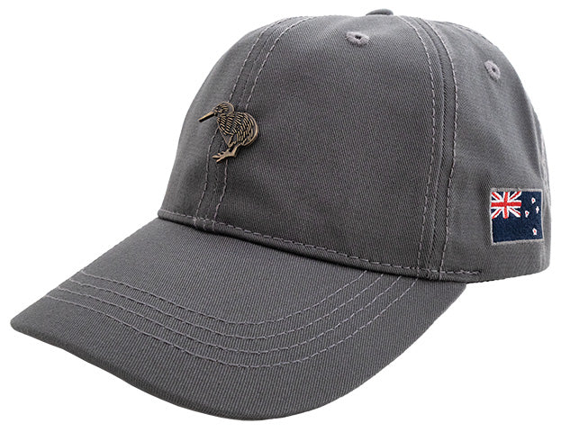 Adults NZ Flag And Metal Kiwi Badge Cap - Grey