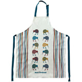 Apron with kiwi bird designs and 'New Zealand' text on a white background