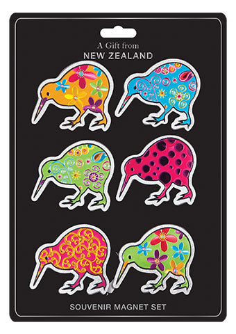 6 Pack Coloured Kiwi Foil Magnets Main image