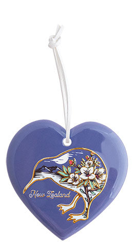 Heart-shaped ornament with New Zealand Kiwi on a white background