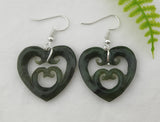 NZ Greenstone Heart Double Koru Earrings #05