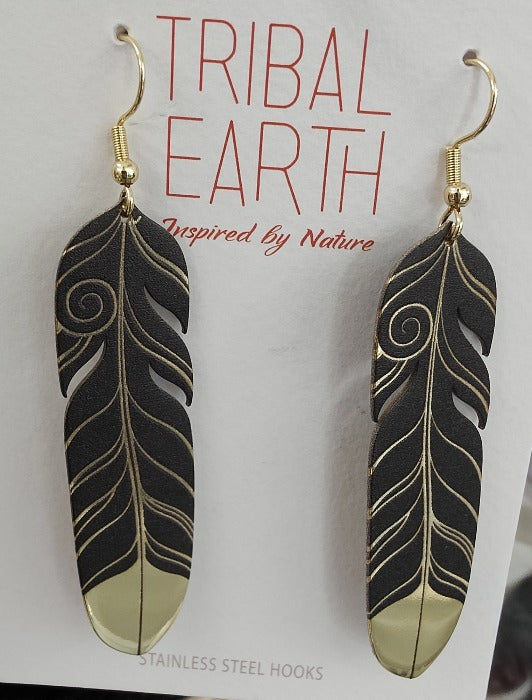 Tribal Earth Earrings Set - Feather