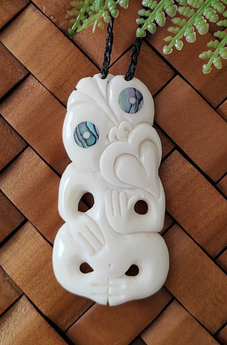 Bone Tiki With Paua Eyes Carving - 68mm #004 Main image
