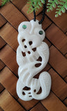 Tiki Bone Carving With Paua Eyes Pendant #20