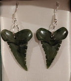 NZ Greenstone Shark Tooth Earrings 33mm #80