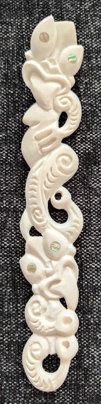 Double Tiki Bone Carving Necklace - 190mm - Carved by Joseph, NZ - #08 Main image
