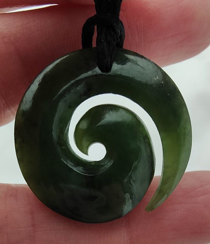 NZ Greenstone Smaller Koru Carving 27mm #29 Secondary image