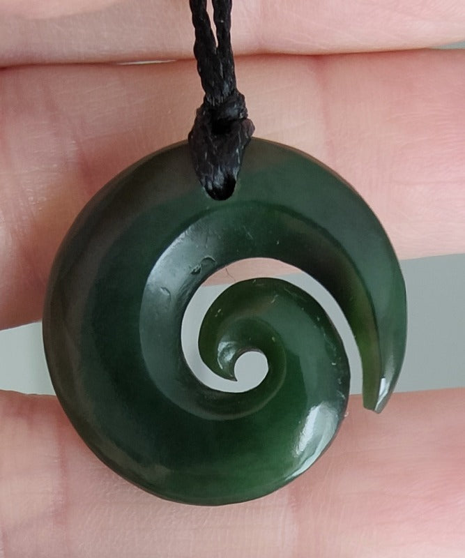 NZ Greenstone Little Koru Carving 23mm #65 Main image