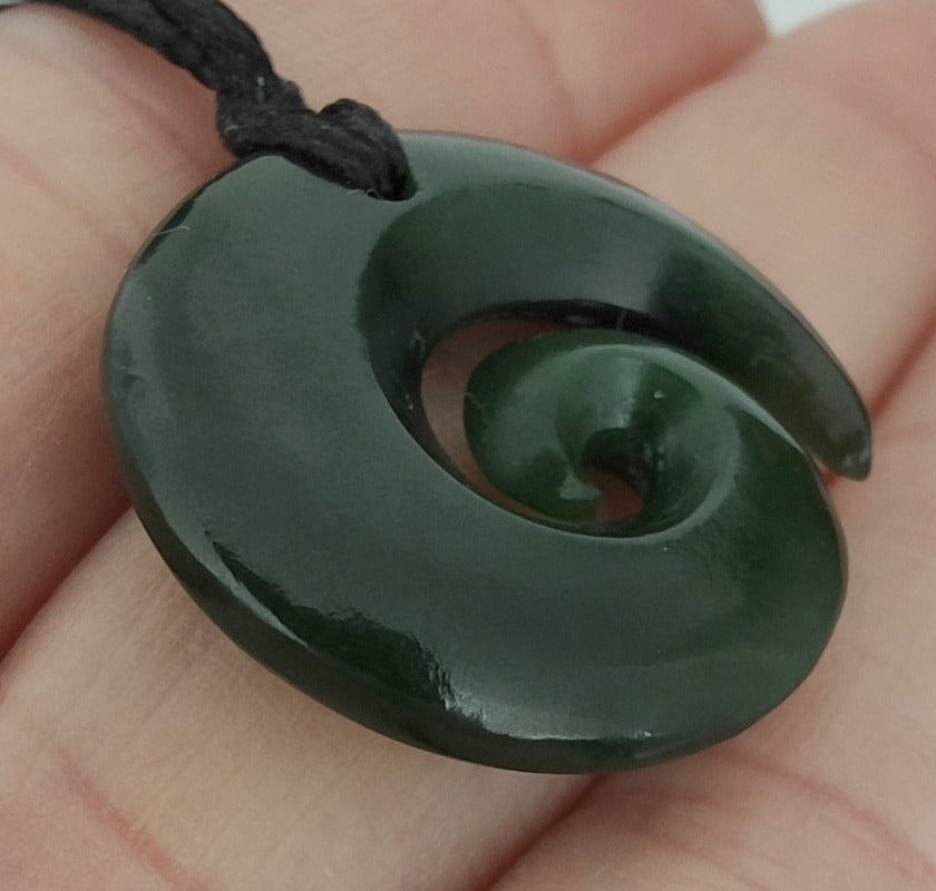 NZ Greenstone Little Koru Carving 23mm #65 Secondary image