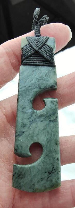 NZ Greenstone Toki with Koru Design - 78mm - Rueben Tipene Main image