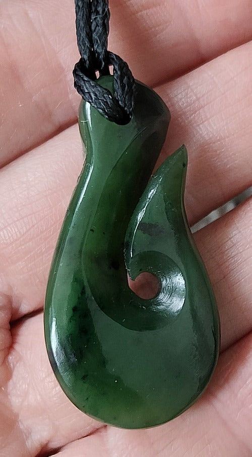 NZ Greenstone Hook Pendant - 39mm - #13