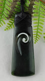 NZ Greenstone Toki With Koru Carving 69mm #53