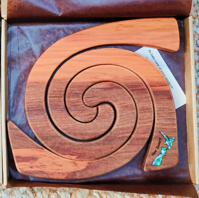 Rimu Wood 3 in 1 Tablemats with Paua Inlay - NZ Map Secondary image