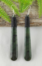 NZ Greenstone Drop Koru Earrings 71mm #67