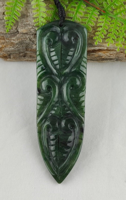 NZ Greenstone Large Tongue With Koru Design 110mm - #49 Main image