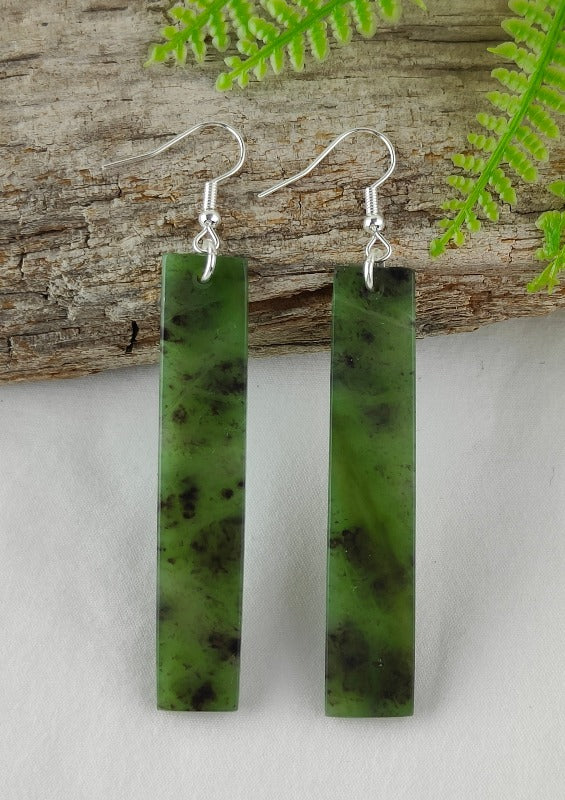NZ Pounamu Drop Earrings - 58mm long #521 Main image