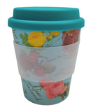 Kiwi and Flowers - Blue With Blue Lid - Bamboo Coffee Cup