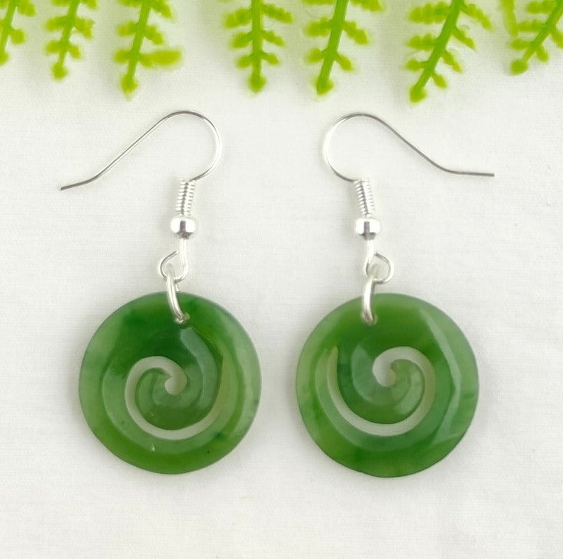 NZ Greenstone Closed Koru Earrings 20mm #80 - Deane Moreton Main image