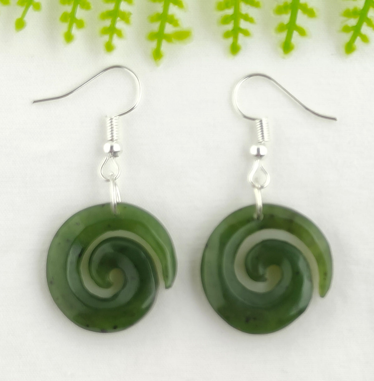 NZ Greenstone Closed Koru Earrings 20mm #81 - Deane Moreton Main image
