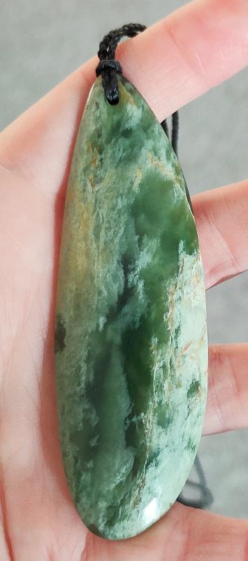 NZ Greenstone Free Form Pendant - 88mm - Jayme Anderson #90 Main image