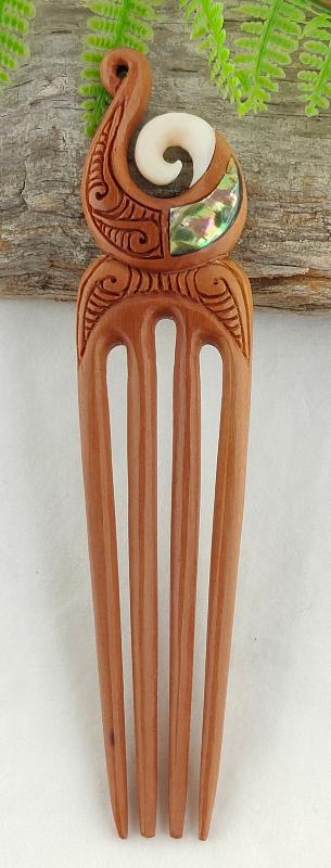 Heru Wood, Bone And Paua Hook Carving - Comb Hair Piece - VA02* Main image