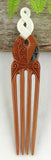 Heru Wood, Bone And Paua Double Twist Carving - Comb Hair Piece - VA03