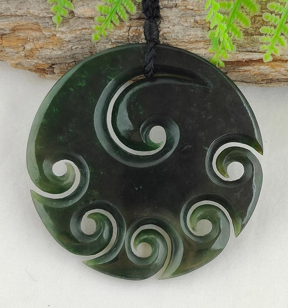 NZ Greenstone 6 Koru Carving 70mm Souvenir Factory Shop