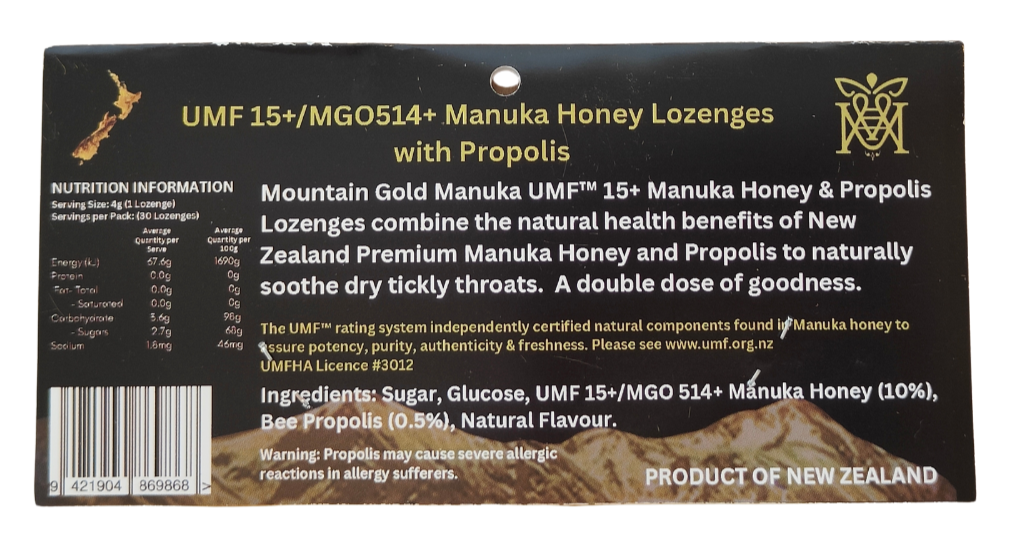 Manuka Honey Lozengers with Propolis - UMF™ 15+/MGO 514 - 120g Secondary image