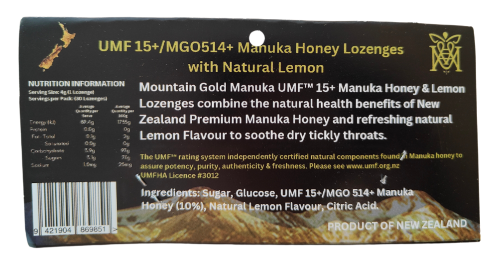 Manuka Honey Lozengers with Lemon - UMF™ 15+/MGO 514 - 120g Secondary image