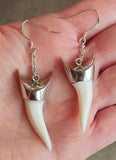 Sterling Silver Capped Mako Shark Teeth Earrings #363