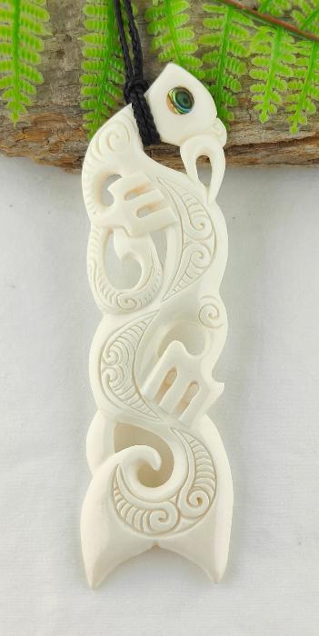 Large Manaia Bone Carving Necklace - 144mm #4 Secondary image